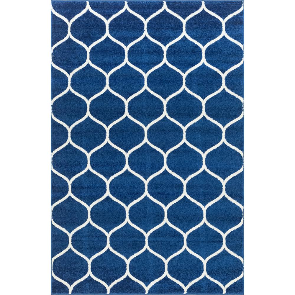 Rounded Trellis Frieze Rug, Navy Blue (6' 0 x 9' 0). Picture 1