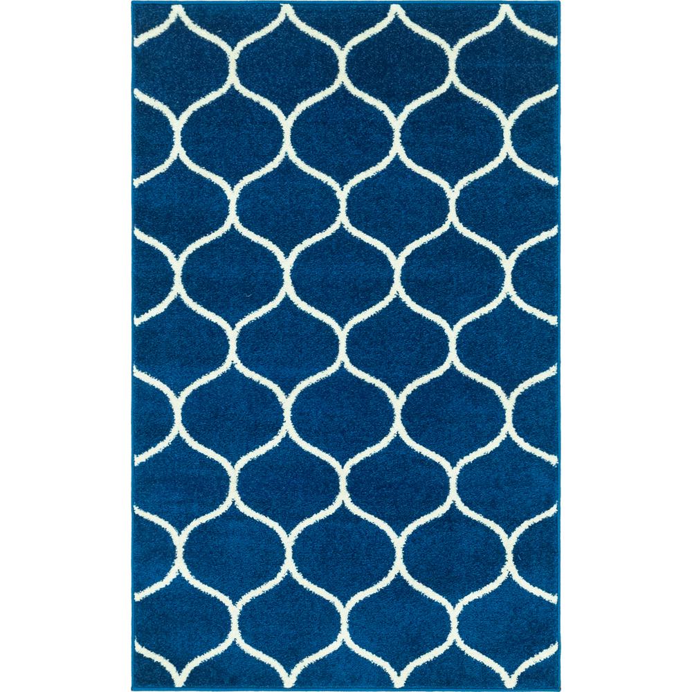 Rounded Trellis Frieze Rug, Navy Blue (3' 3 x 5' 3). Picture 1