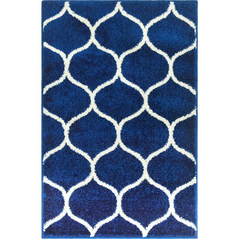 Rounded Trellis Frieze Rug, Navy Blue (2' 0 x 3' 0). Picture 1
