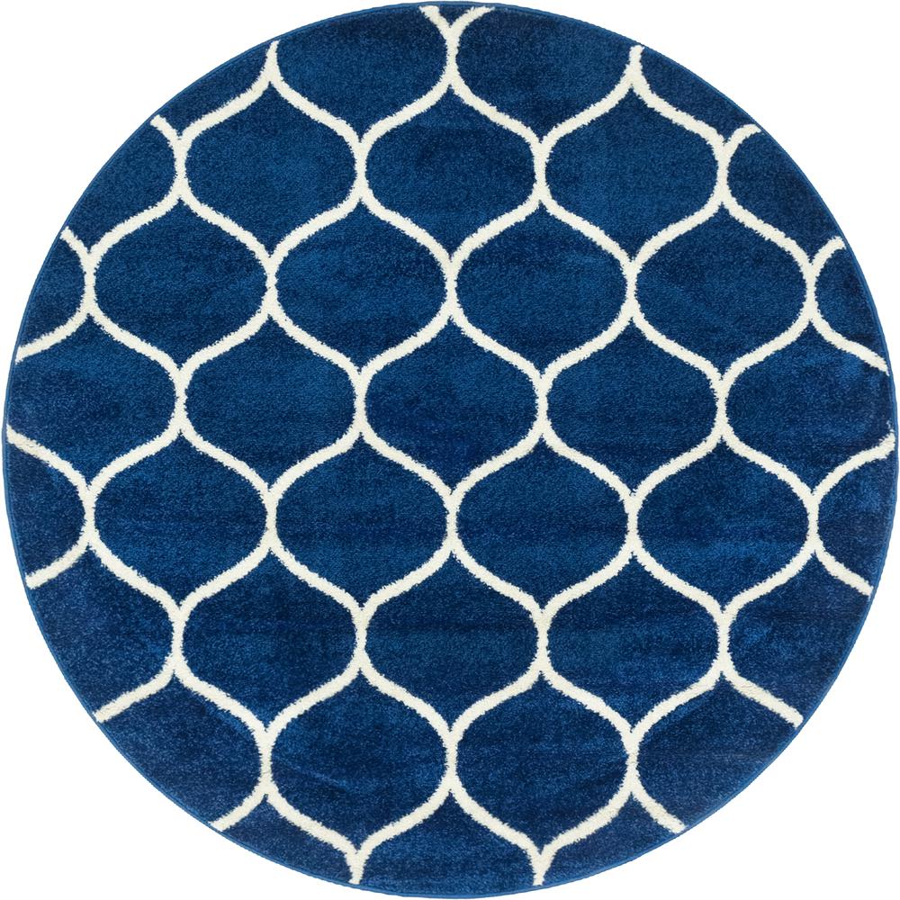 Rounded Trellis Frieze Rug, Navy Blue (5' 0 x 5' 0). Picture 1