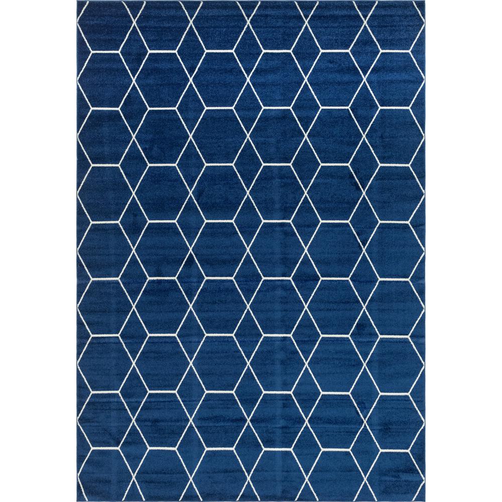 Geometric Trellis Frieze Rug, Navy Blue (10' 0 x 14' 0). Picture 1
