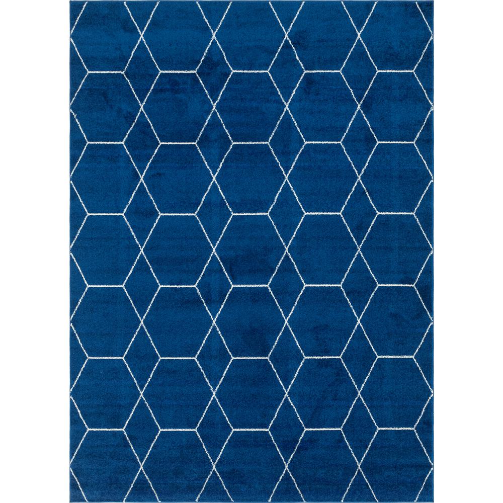 Geometric Trellis Frieze Rug, Navy Blue (8' 0 x 11' 0). Picture 1