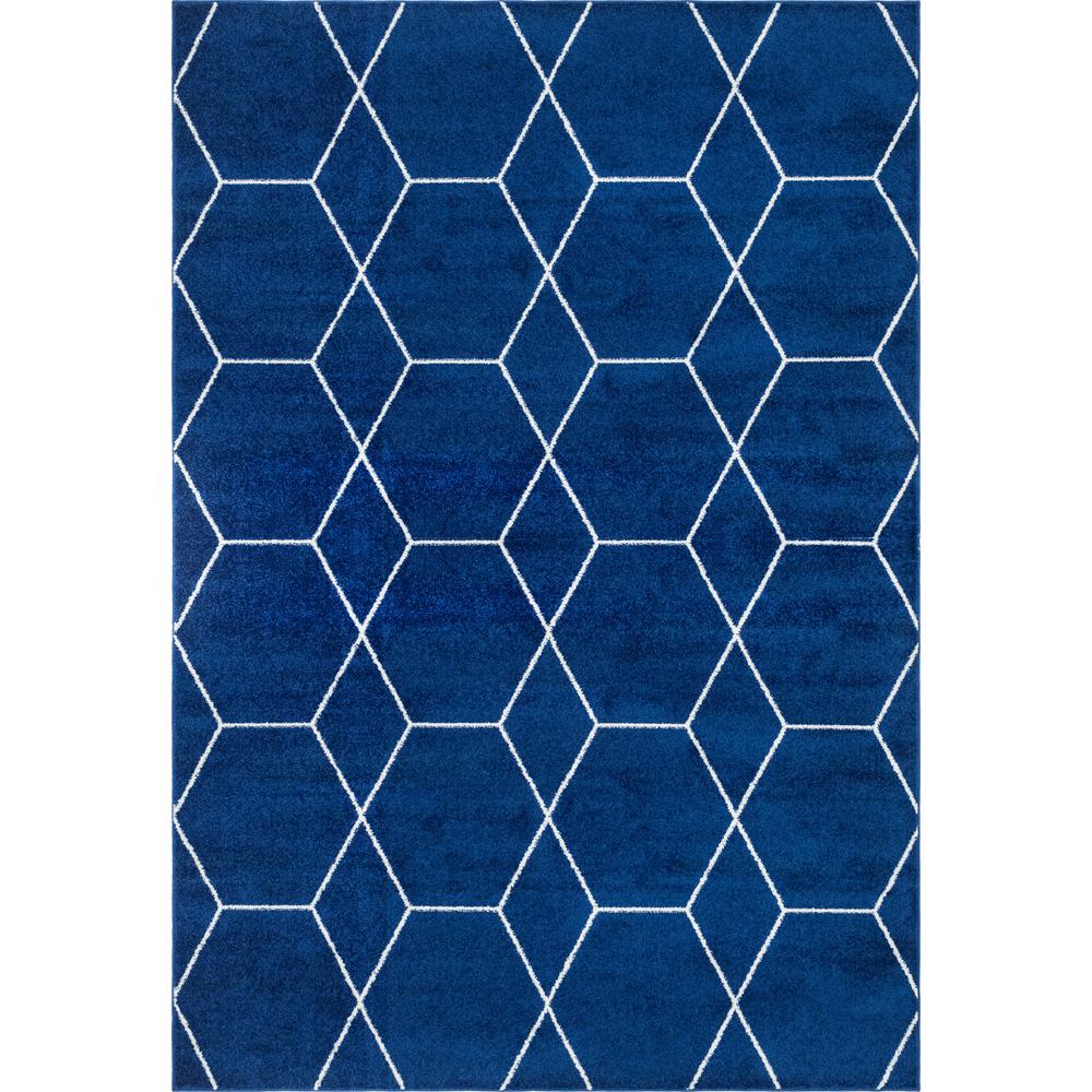 Geometric Trellis Frieze Rug, Navy Blue (7' 0 x 10' 0). Picture 1