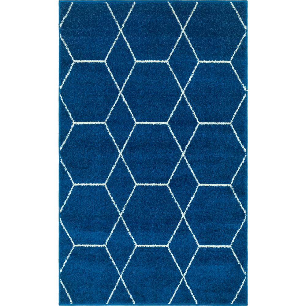 Geometric Trellis Frieze Rug, Navy Blue (3' 3 x 5' 3). Picture 1