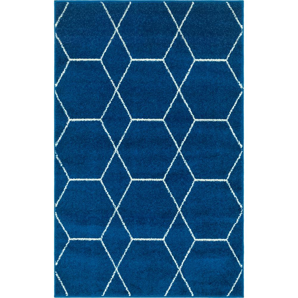 Geometric Trellis Frieze Rug, Navy Blue (2' 0 x 3' 0). Picture 1