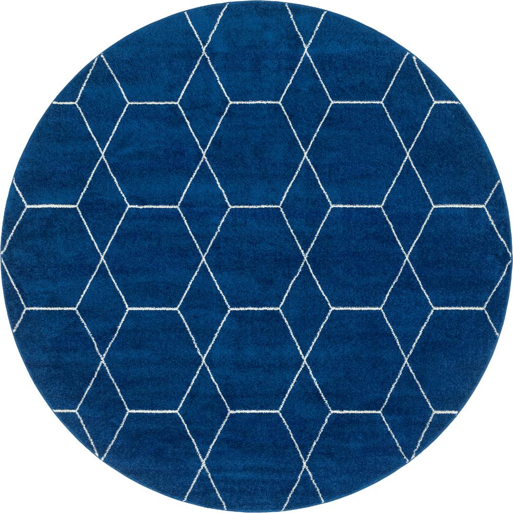 Geometric Trellis Frieze Rug, Navy Blue (8' 0 x 8' 0). Picture 1