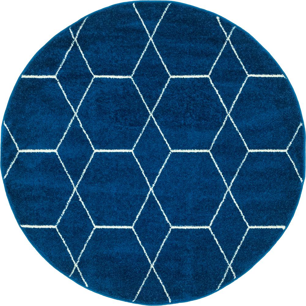 Geometric Trellis Frieze Rug, Navy Blue (5' 0 x 5' 0). Picture 1