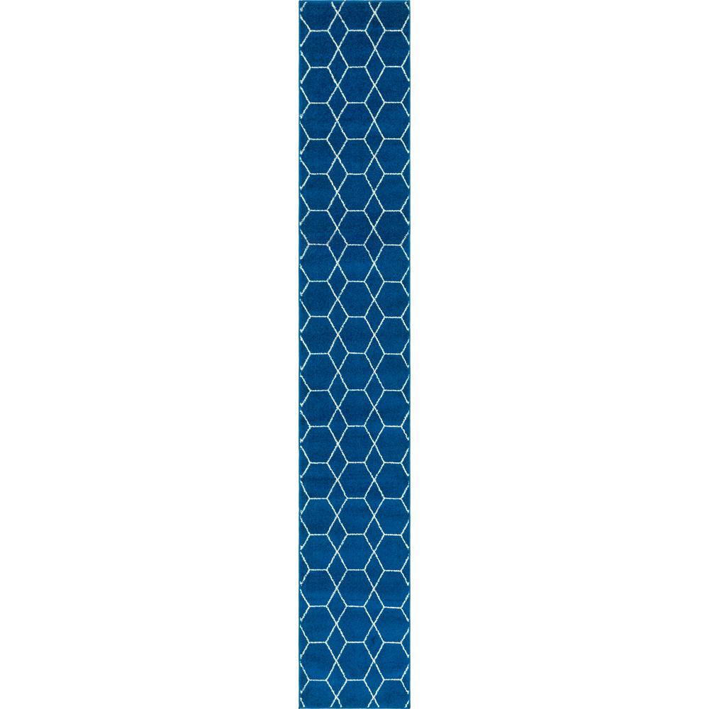 Geometric Trellis Frieze Rug, Navy Blue (2' 0 x 13' 0). Picture 1