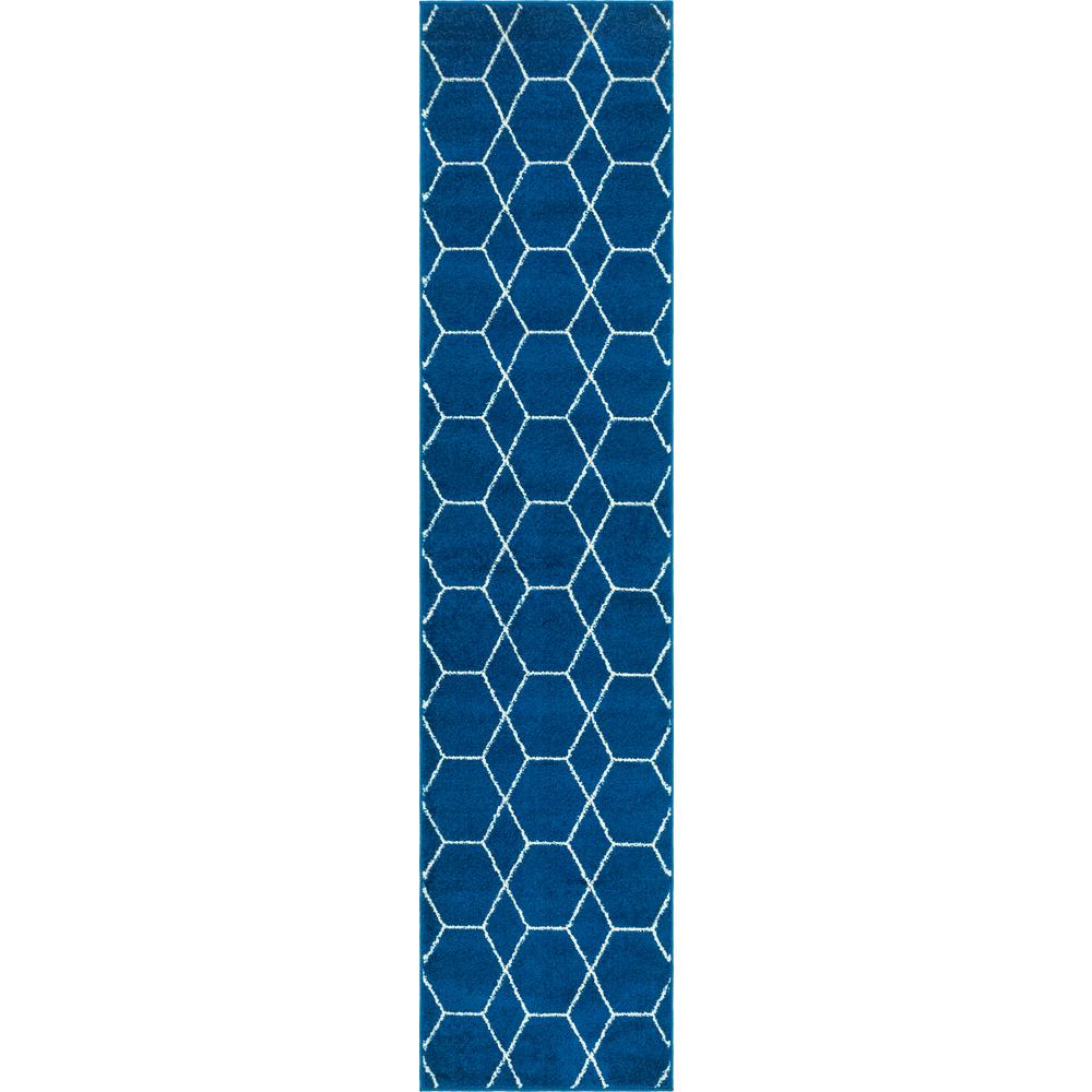 Geometric Trellis Frieze Rug, Navy Blue (2' 0 x 8' 8). Picture 1