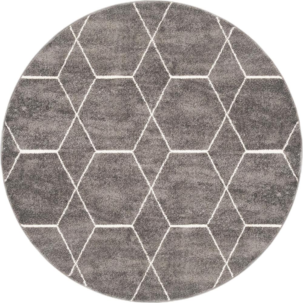 Geometric Trellis Frieze Rug, Dark Gray (5' 0 x 5' 0). Picture 1
