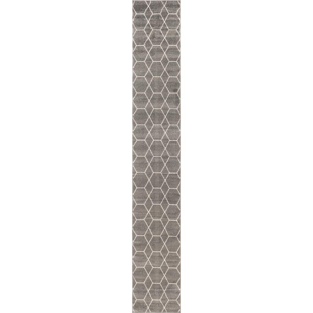 Geometric Trellis Frieze Rug, Dark Gray (2' 0 x 13' 0). Picture 1