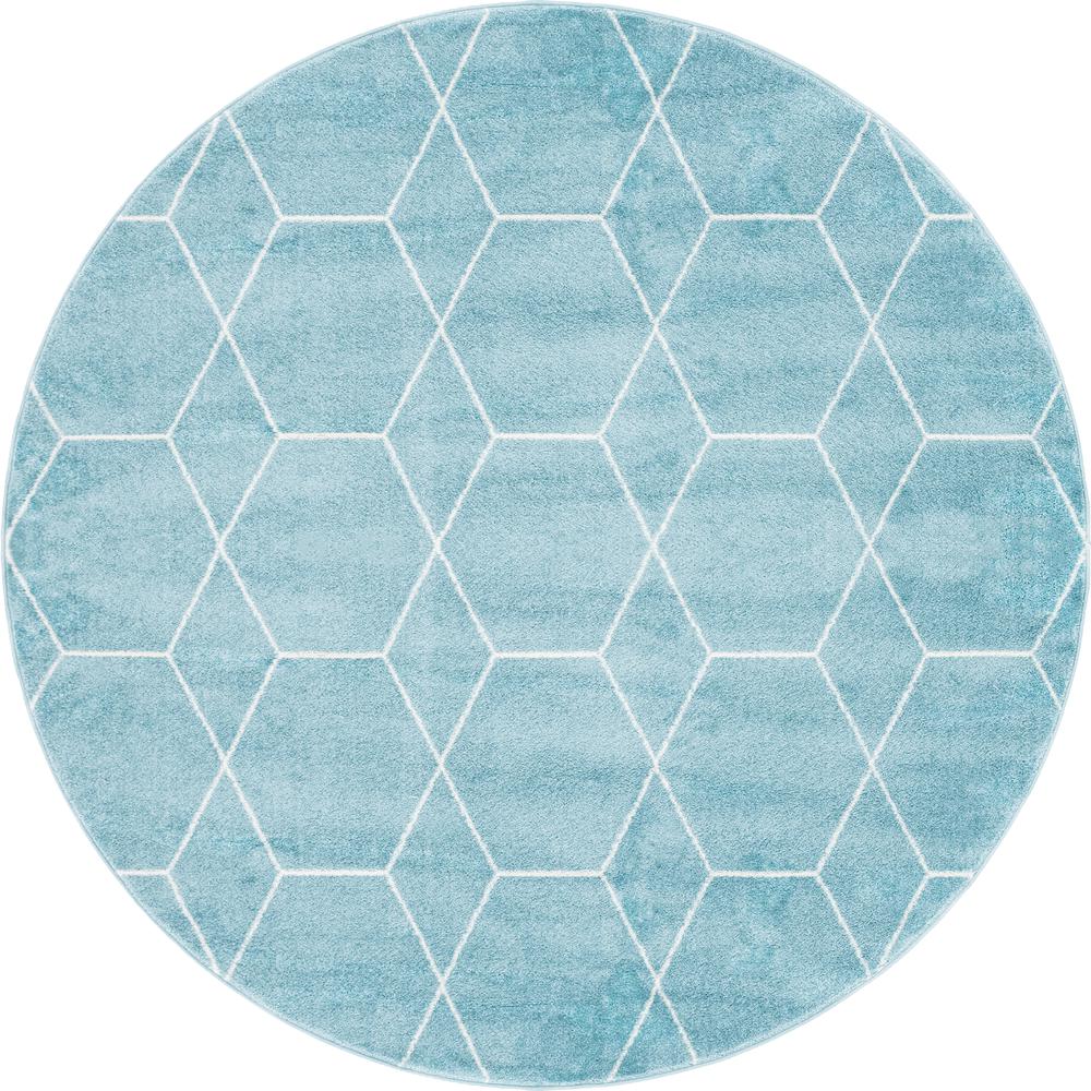 Geometric Trellis Frieze Rug, Light Blue (8' 0 x 8' 0). Picture 1