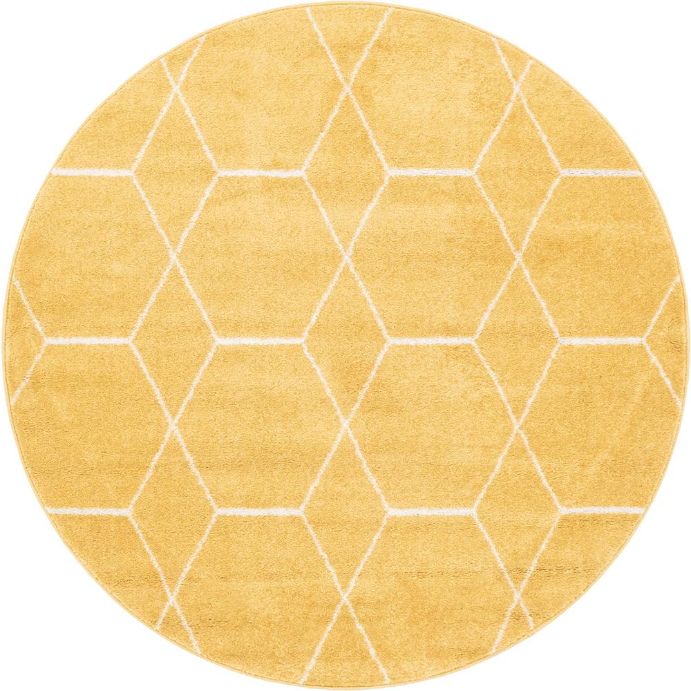 Geometric Trellis Frieze Rug, Yellow (5' 0 x 5' 0). Picture 1
