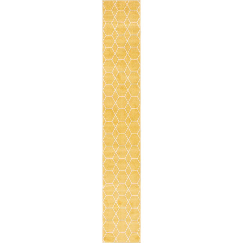 Geometric Trellis Frieze Rug, Yellow (2' 0 x 13' 0). Picture 1