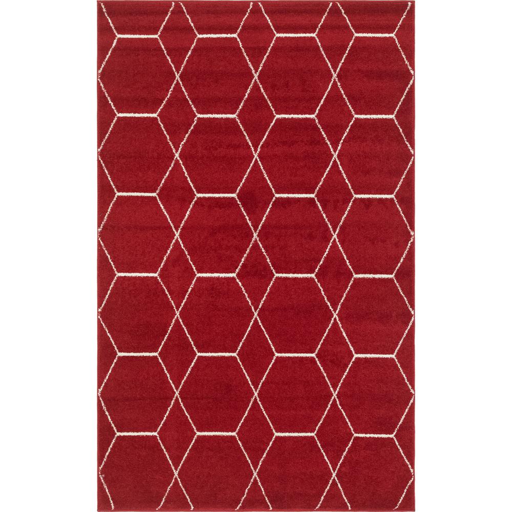 Geometric Trellis Frieze Rug, Red (5' 0 x 8' 0). Picture 1
