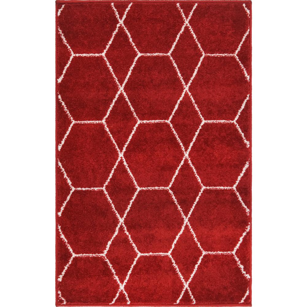 Geometric Trellis Frieze Rug, Red (2' 0 x 3' 0). Picture 1