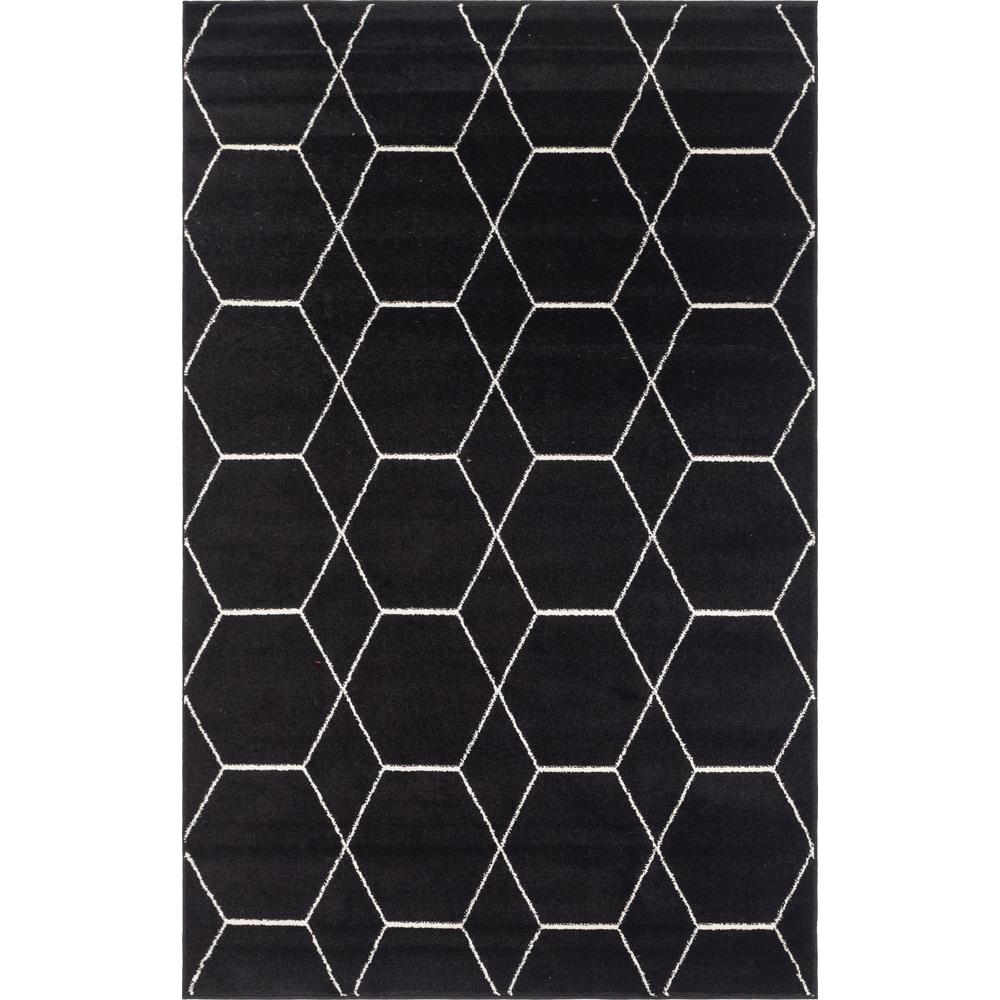 Geometric Trellis Frieze Rug, Black (5' 0 x 8' 0). Picture 1