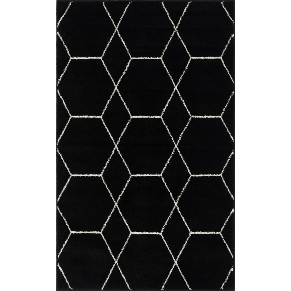Geometric Trellis Frieze Rug, Black (3' 3 x 5' 3). Picture 1