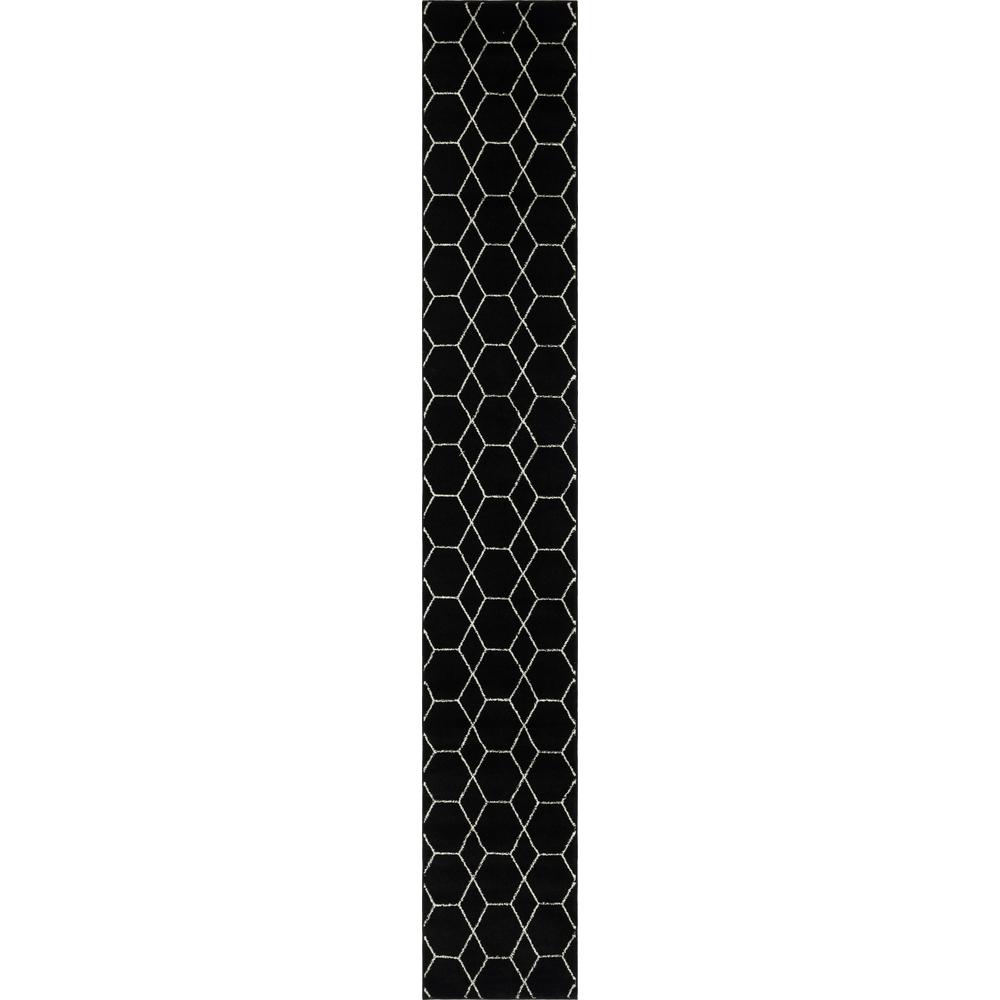 Geometric Trellis Frieze Rug, Black (2' 0 x 13' 0). Picture 1