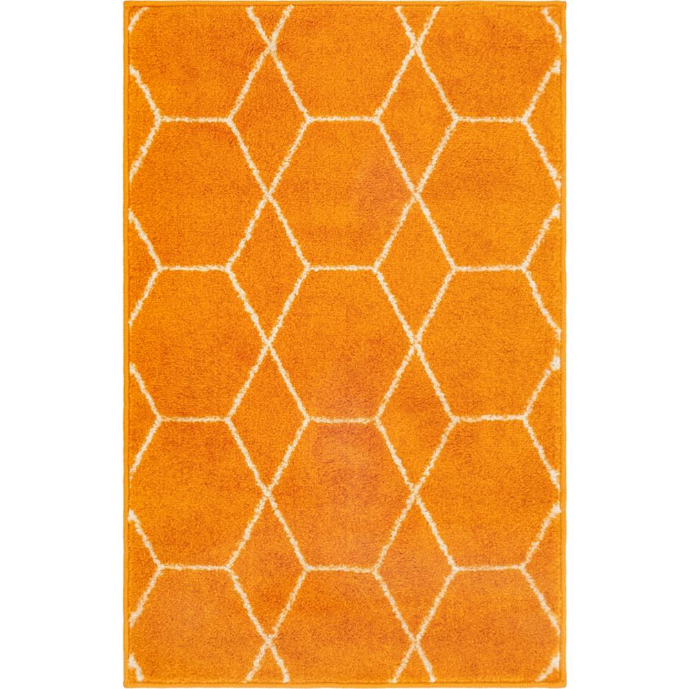 Geometric Trellis Frieze Rug, Orange (2' 0 x 3' 0). Picture 1