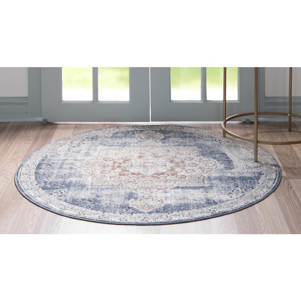Chateau Roosevelt Rug, Navy Blue/Beige (4' 0 x 4' 0). Picture 4
