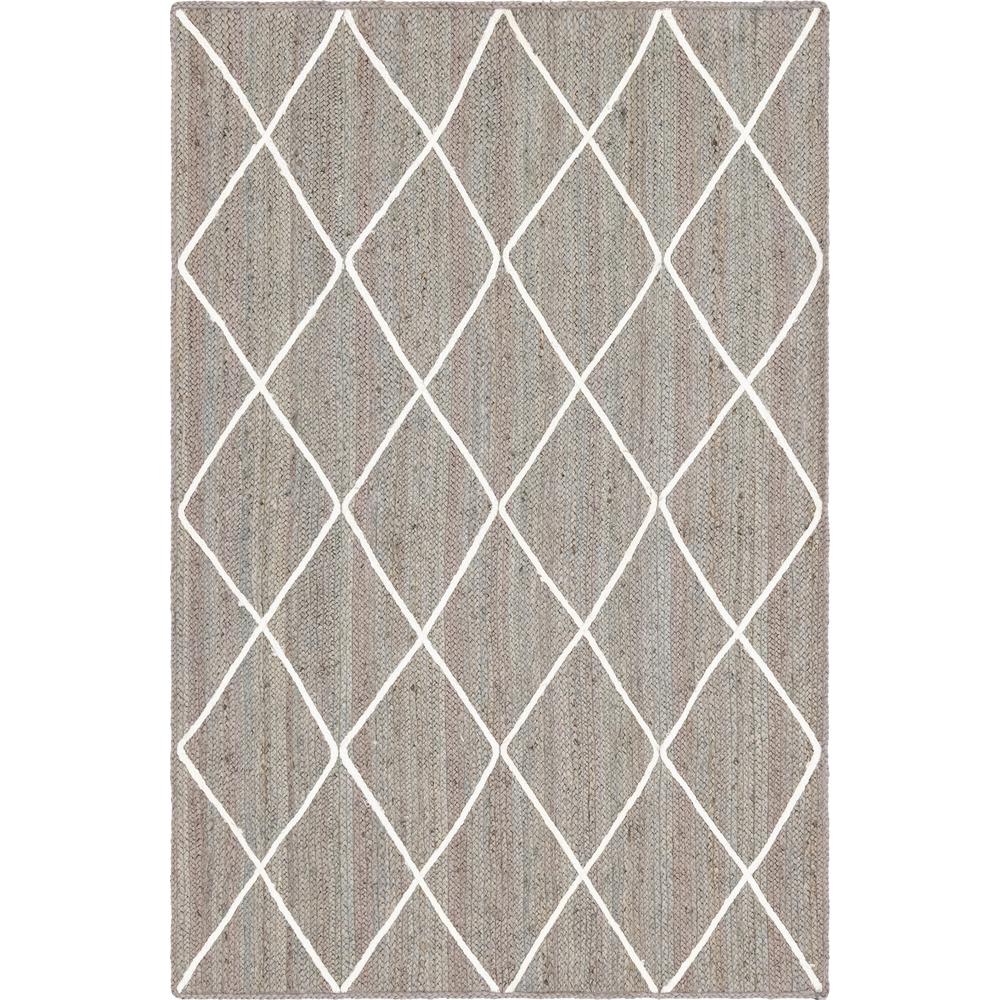 Trellis Braided Jute Rug, Gray/Ivory (5' 0 x 8' 0). Picture 1