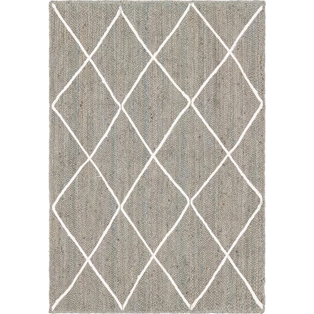 Trellis Braided Jute Rug, Gray/Ivory (4' 0 x 6' 0). Picture 1