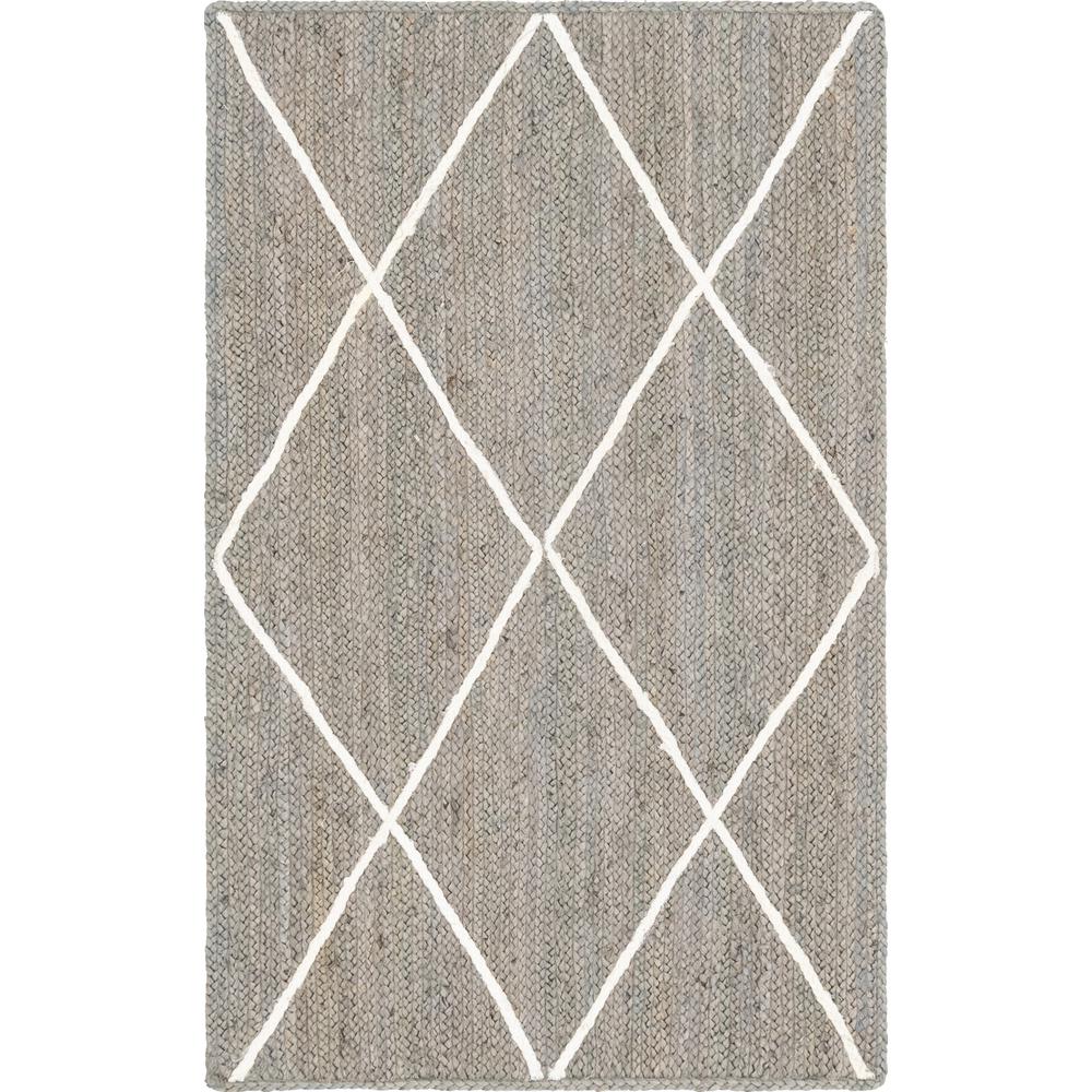 Trellis Braided Jute Rug, Gray/Ivory (3' 3 x 5' 0). The main picture.
