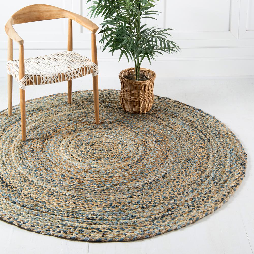 Crossed Braided Chindi Rug, Blue (4' 0 x 4' 0). Picture 2