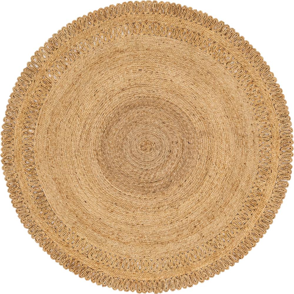 Floral Braided Jute Rug, Natural (6' 0 x 6' 0). Picture 1
