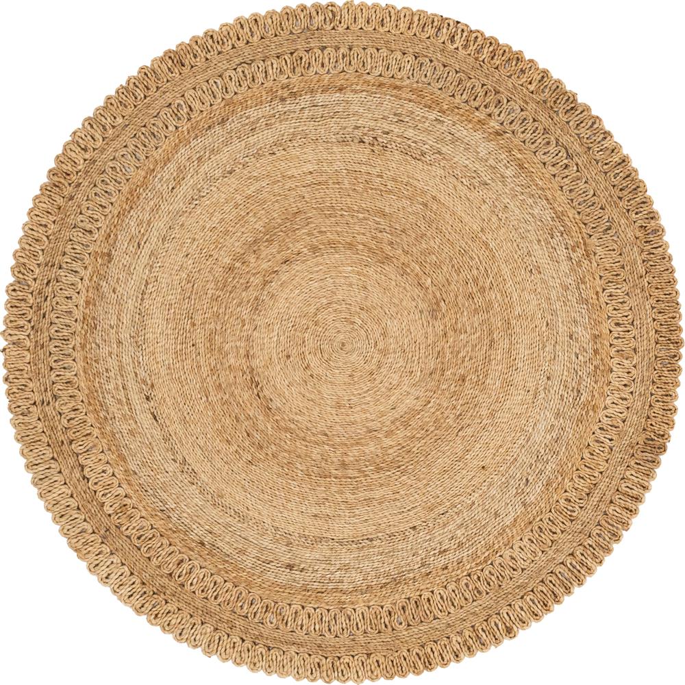 Floral Braided Jute Rug, Natural (5' 0 x 5' 0). Picture 1