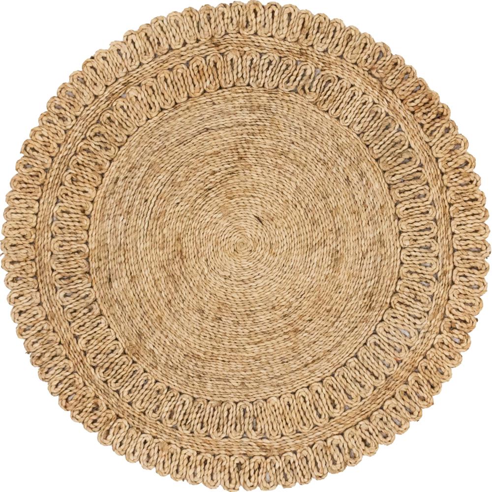 Floral Braided Jute Rug, Natural (3' 3 x 3' 3). Picture 1
