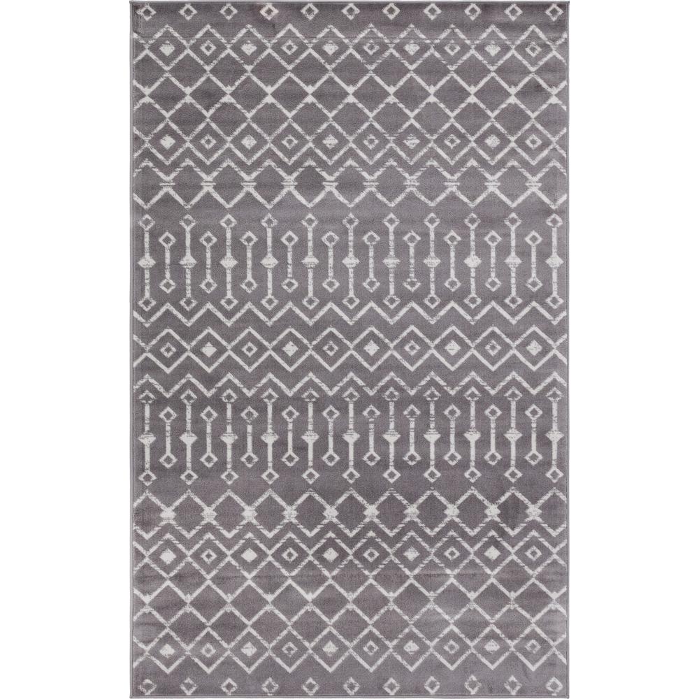 Moroccan Trellis Rug, Light Gray/Ivory (5' 0 x 8' 0). Picture 1