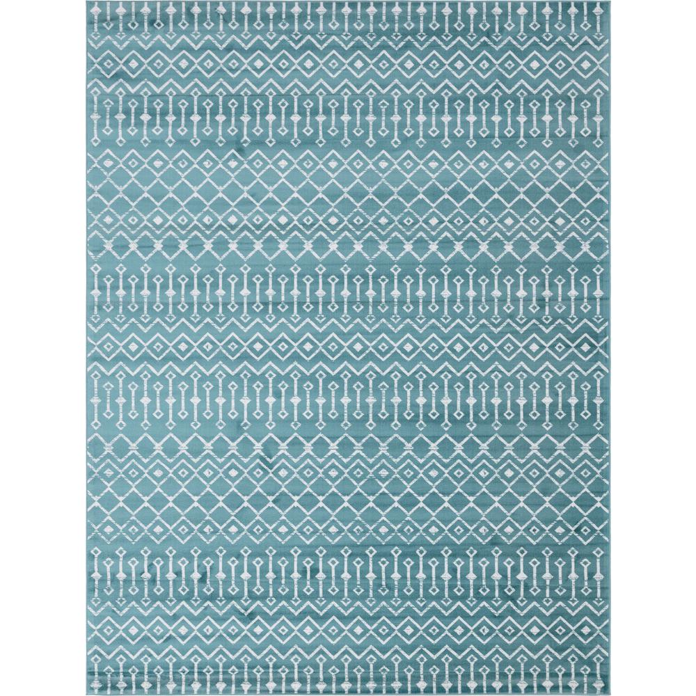 Moroccan Trellis Rug, Teal/Ivory (9' 10 x 13' 0). Picture 1