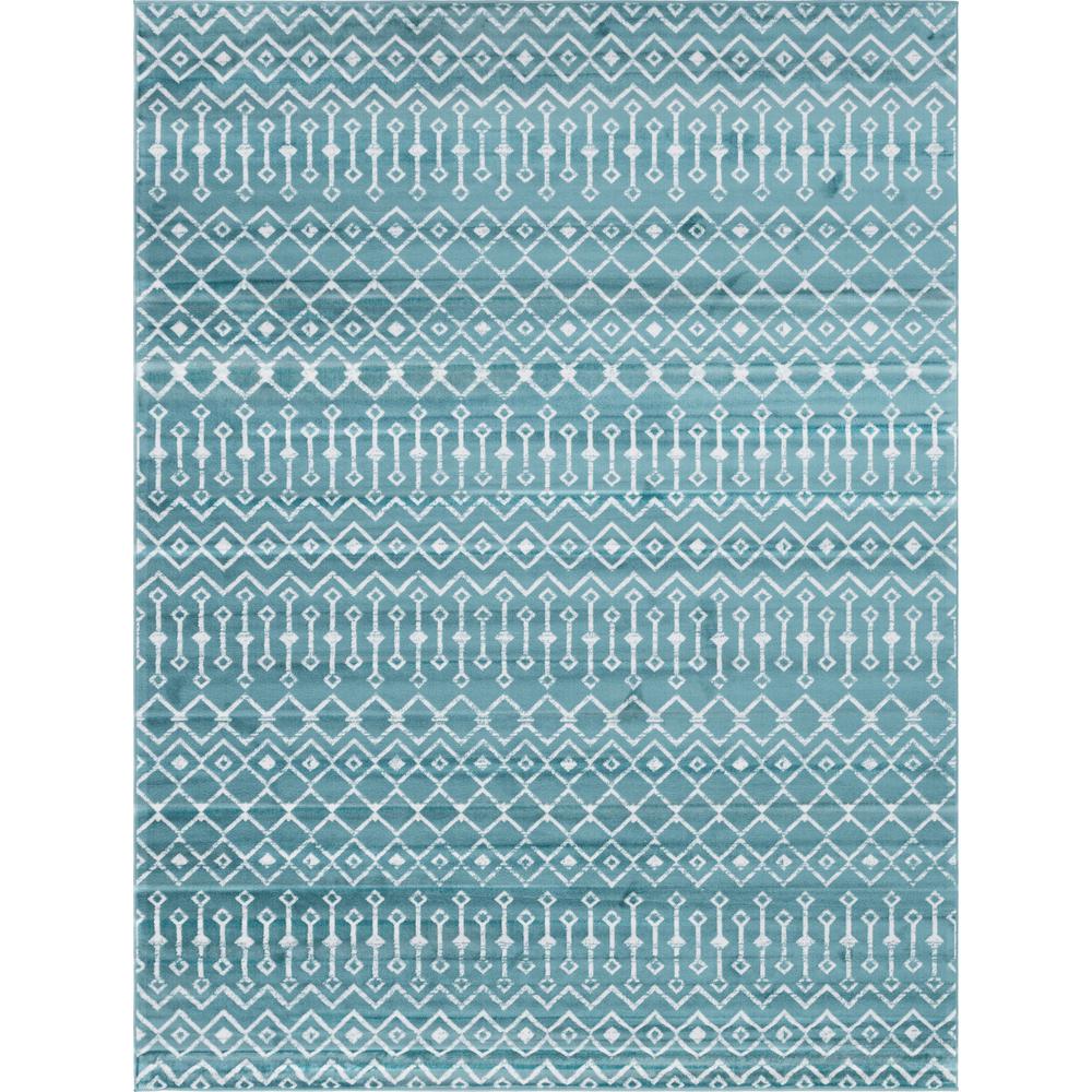 Moroccan Trellis Rug, Teal/Ivory (9' 0 x 12' 0). Picture 1