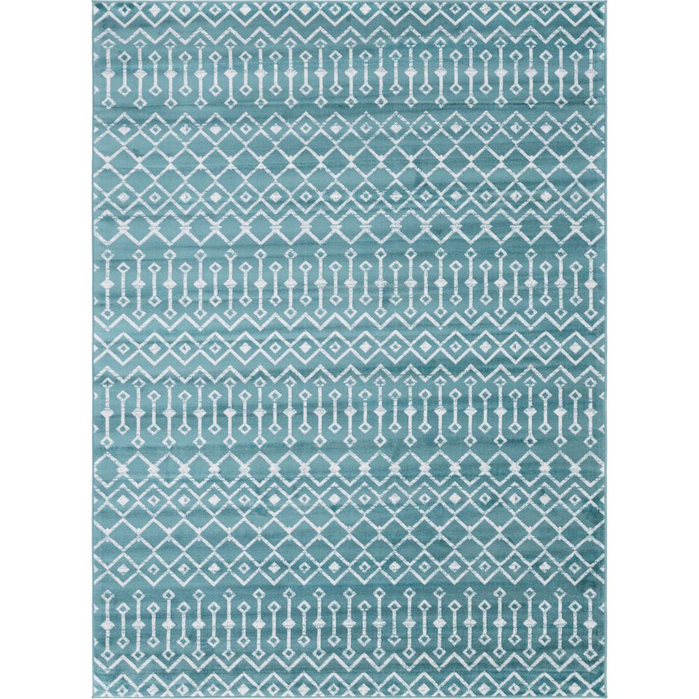 Moroccan Trellis Rug, Teal/Ivory (8' 0 x 11' 0). Picture 1