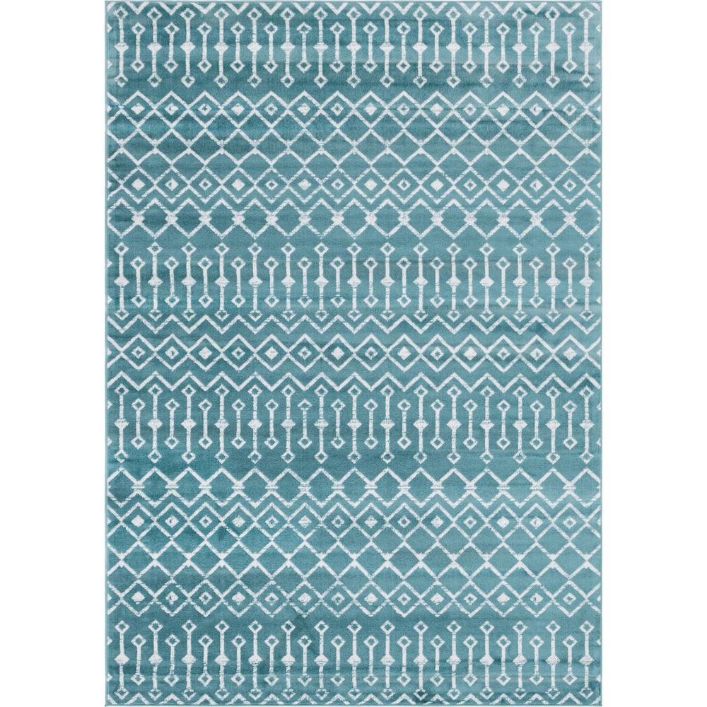 Moroccan Trellis Rug, Teal/Ivory (7' 0 x 10' 0). Picture 1