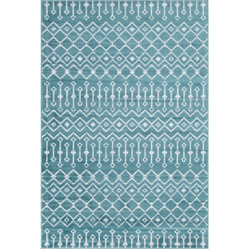 Moroccan Trellis Rug, Teal/Ivory (6' 0 x 9' 0). Picture 1