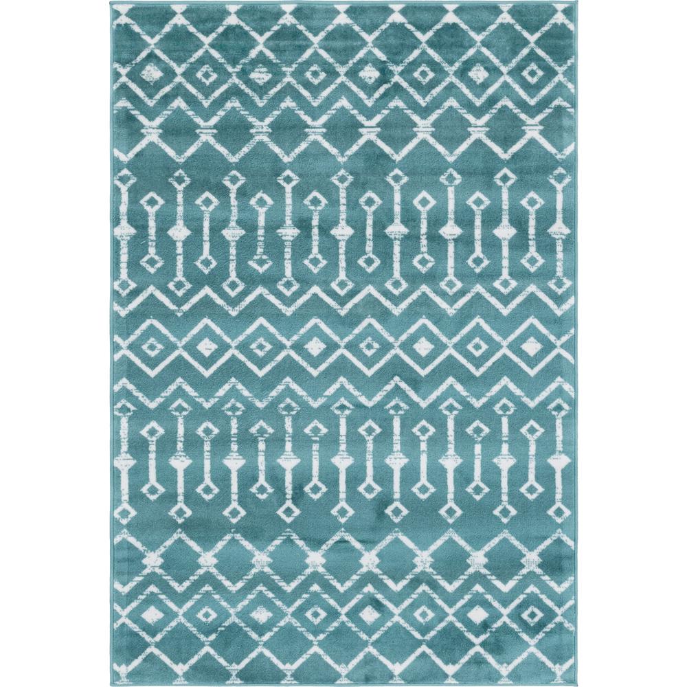 Moroccan Trellis Rug, Teal/Ivory (4' 0 x 6' 0). Picture 1