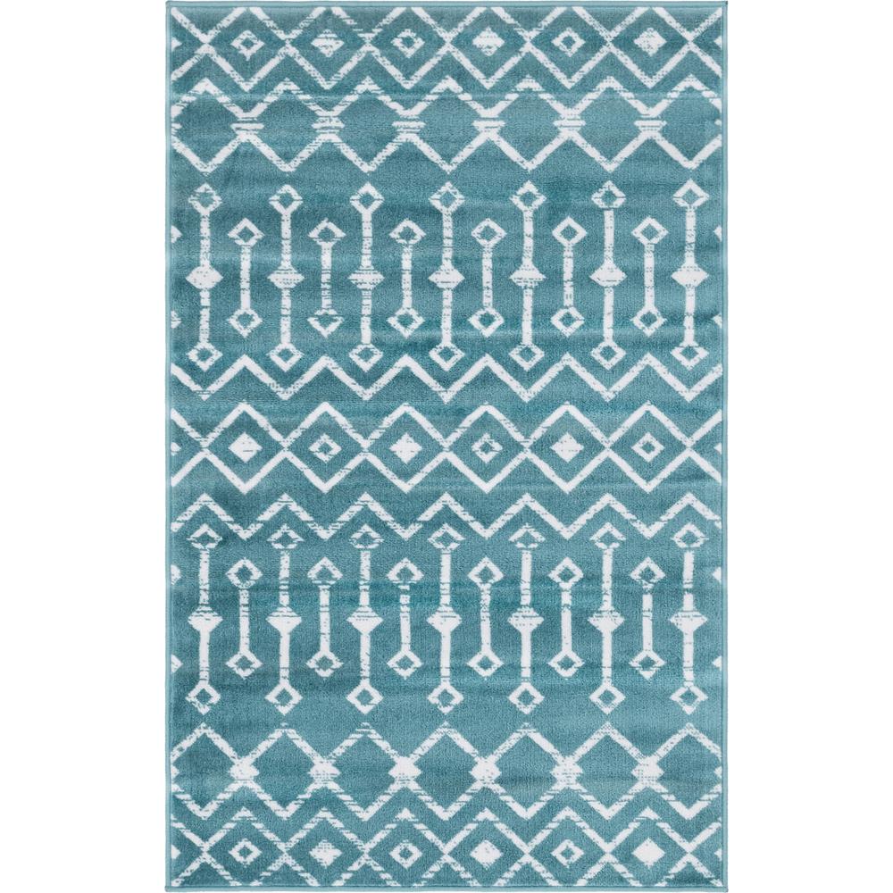 Moroccan Trellis Rug, Teal/Ivory (3' 3 x 5' 3). Picture 1