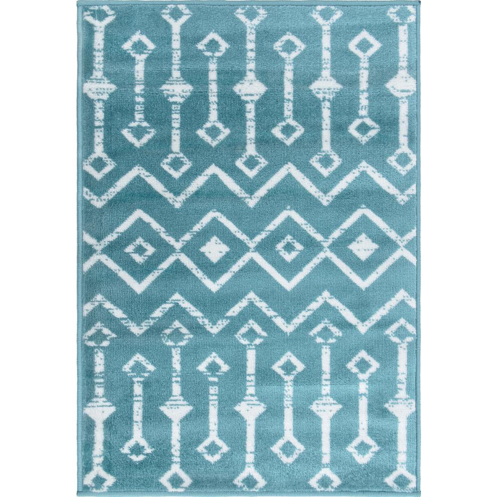 Moroccan Trellis Rug, Teal/Ivory (2' 2 x 3' 0). Picture 1