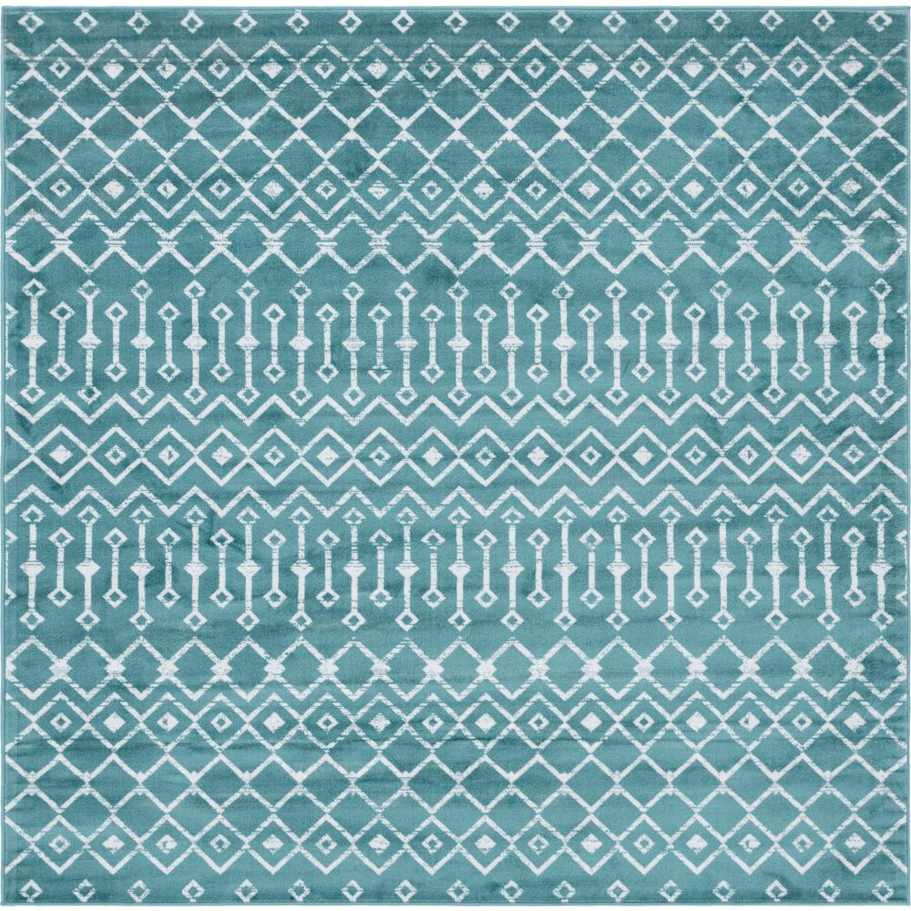 Moroccan Trellis Rug, Teal/Ivory (8' 0 x 8' 0). Picture 1