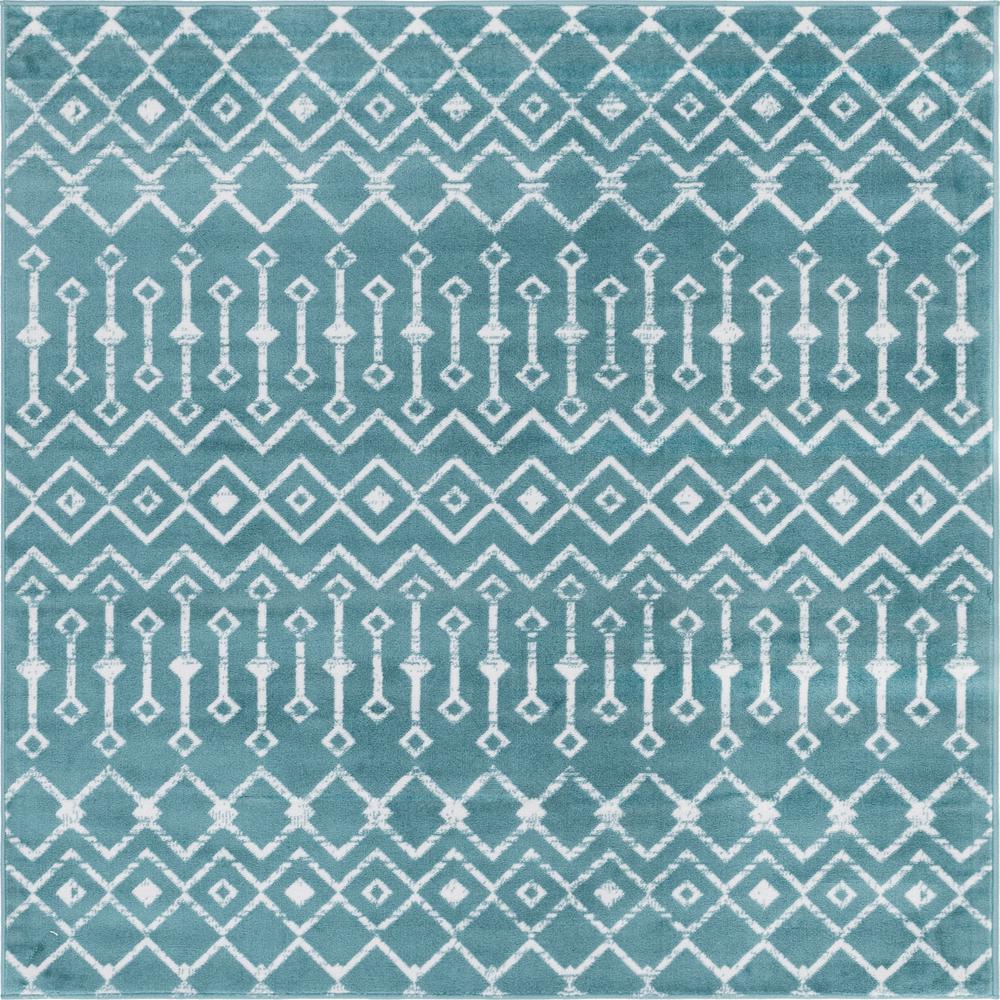 Moroccan Trellis Rug, Teal/Ivory (6' 0 x 6' 0). Picture 1
