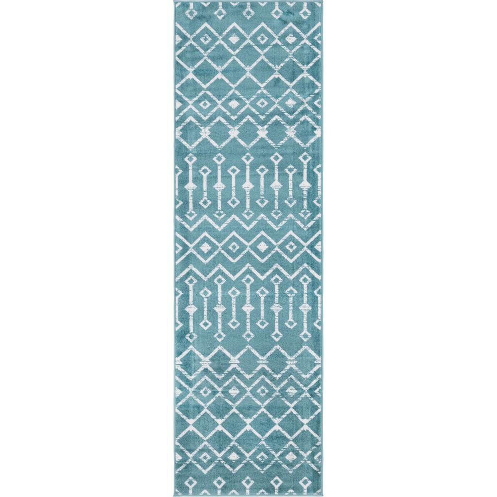 Moroccan Trellis Rug, Teal/Ivory (2' 6 x 8' 2). Picture 1