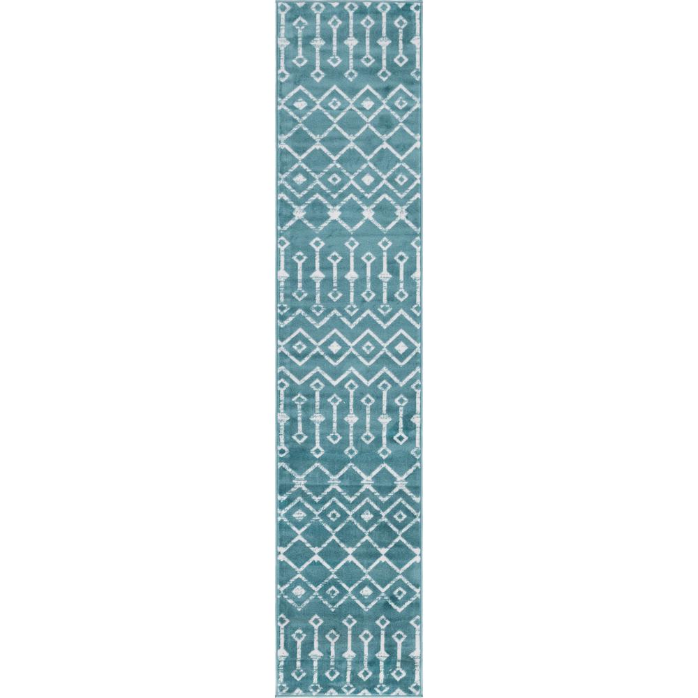 Moroccan Trellis Rug, Teal/Ivory (2' 0 x 9' 10). Picture 1