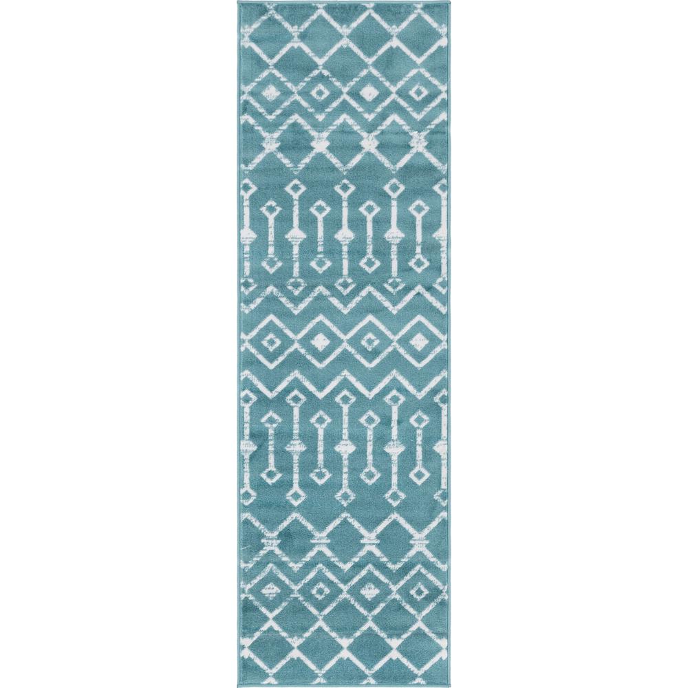 Moroccan Trellis Rug, Teal/Ivory (2' 0 x 6' 7). Picture 1