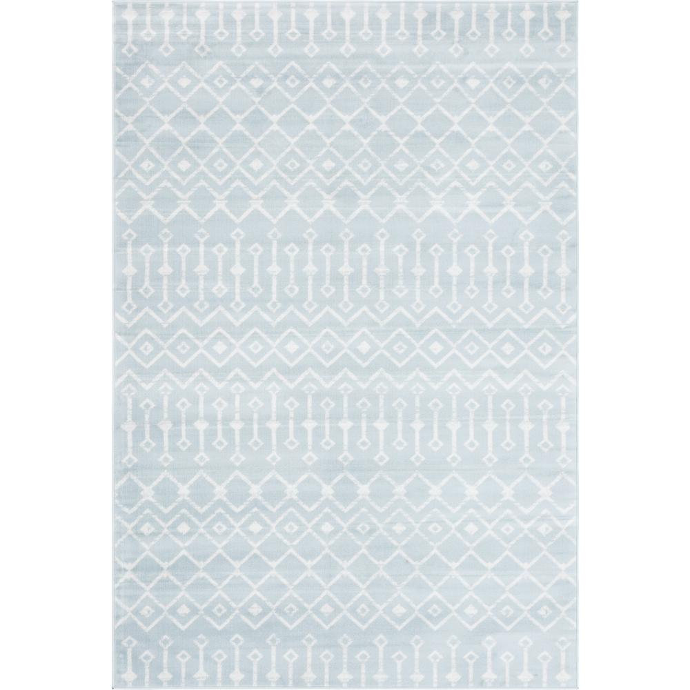 Moroccan Trellis Rug, Light Blue/Ivory (6' 0 x 9' 0). Picture 1