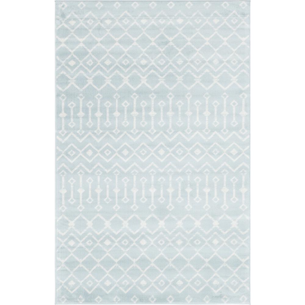 Moroccan Trellis Rug, Light Blue/Ivory (5' 0 x 8' 0). Picture 1