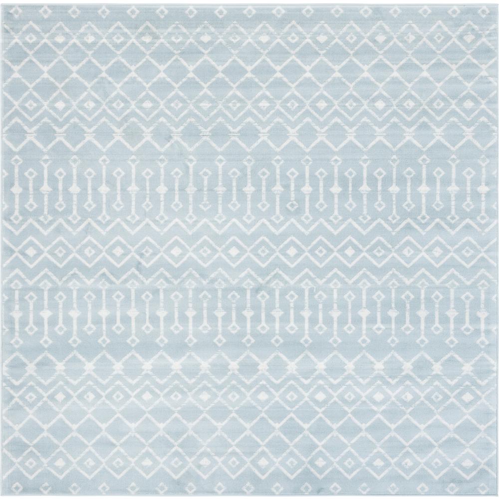 Moroccan Trellis Rug, Light Blue/Ivory (8' 0 x 8' 0). Picture 1