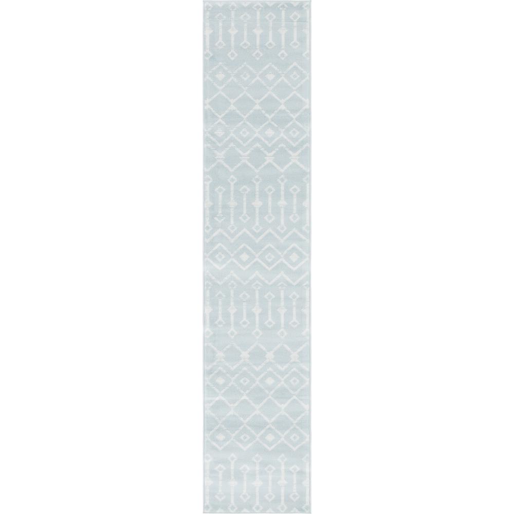Moroccan Trellis Rug, Light Blue/Ivory (2' 0 x 9' 10). Picture 1